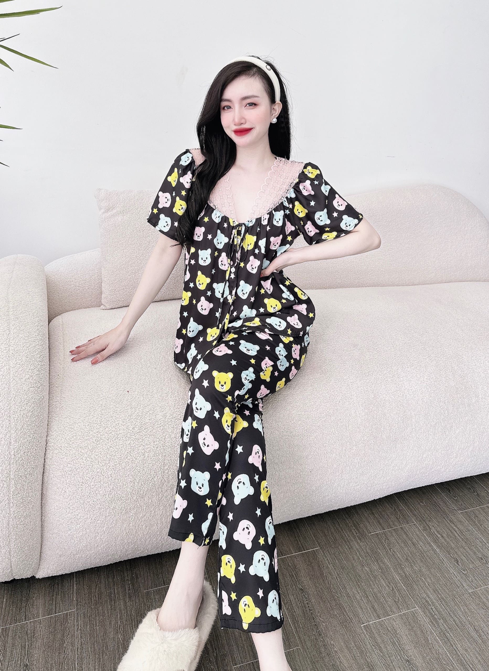 Bộ Lụa Dài Cổ ren in 5D Bigsize 50-95kg