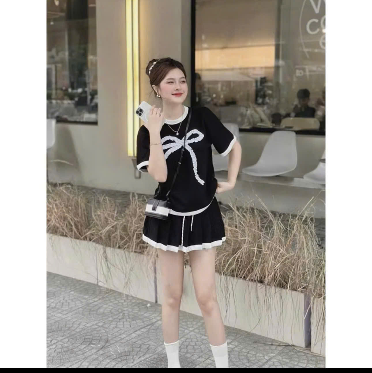 SÉT VÁY NỮ ,SÉT VÁY BIGSIZE XẾP LY THÊU NƠ CÓ QUẦN TRONG