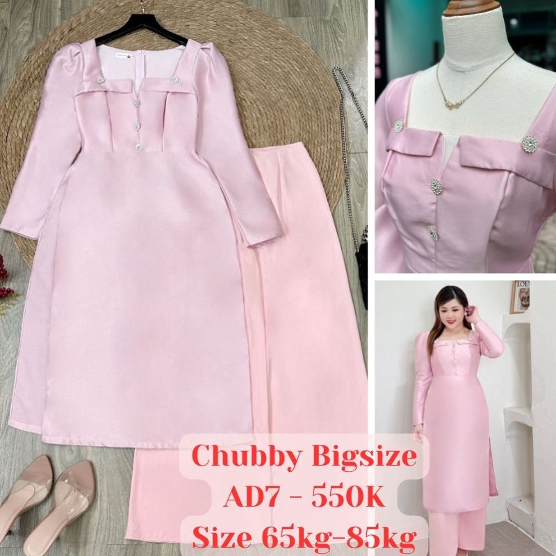 Áo Dài Cách Tân Cổ Vuông Hồng Tapta Bigsize