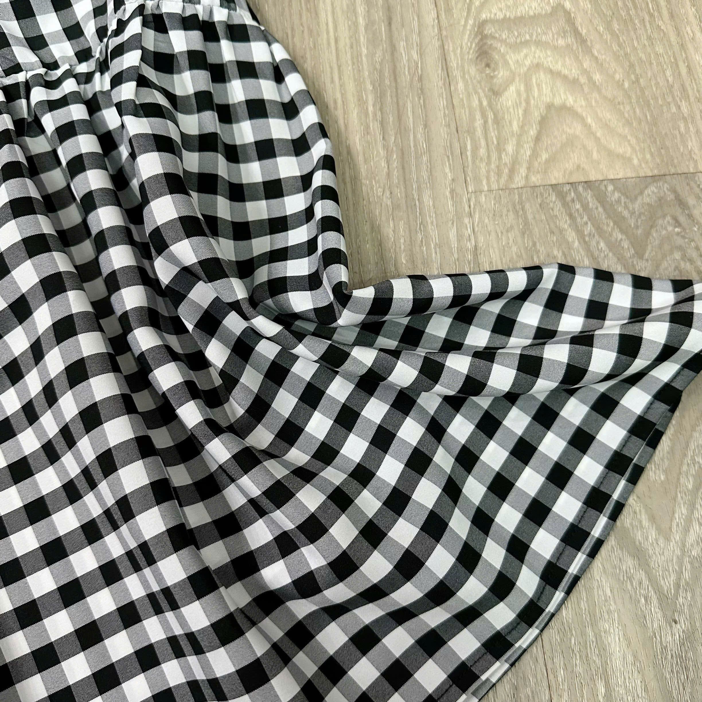 Váy Đầm dáng babydoll thiết kế cổ sơ mi,họa tiết caro xinh xắn