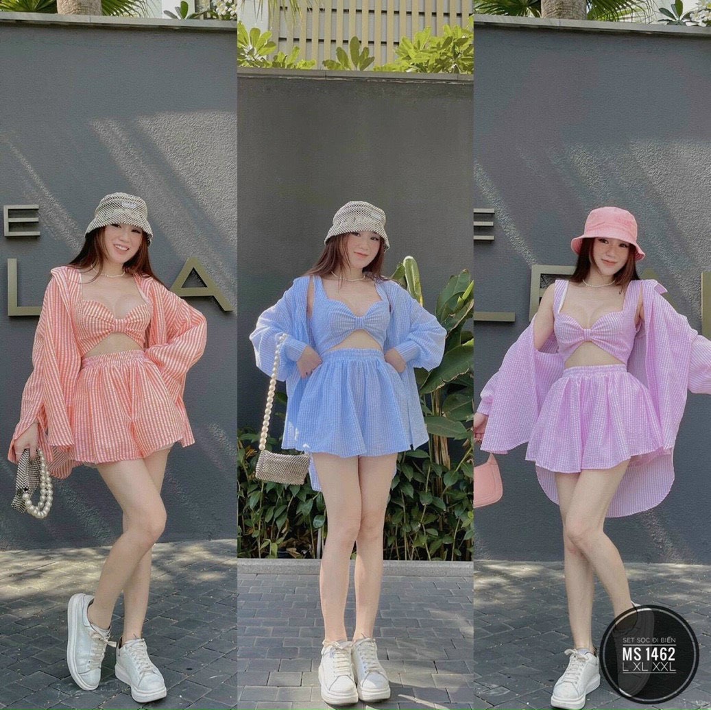 Set 3 món xốp sọc đi biển Bigsize 1462