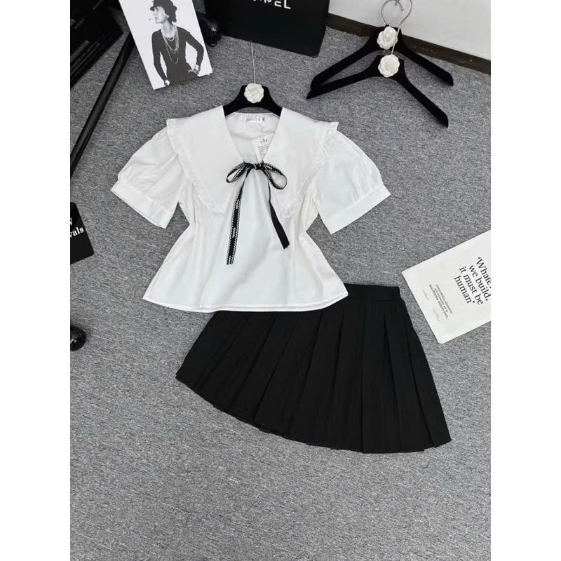 SET bộ nữ bigsize áo sơmi kèm phối chân váy xếp ly sang chảnh chất thô nến cao cấp