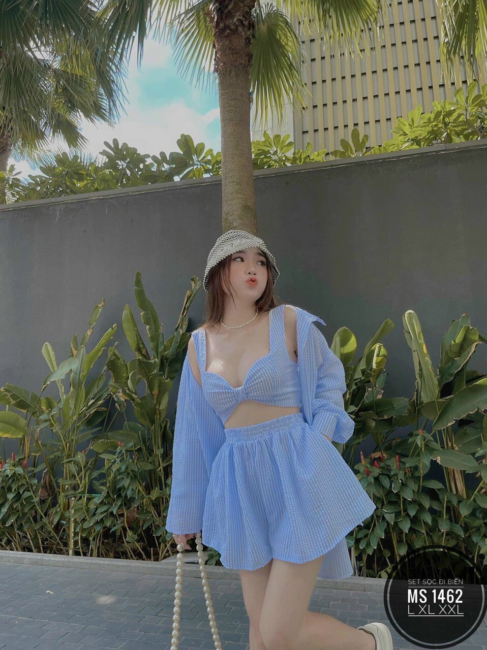 Set 3 món xốp sọc đi biển Bigsize 1462