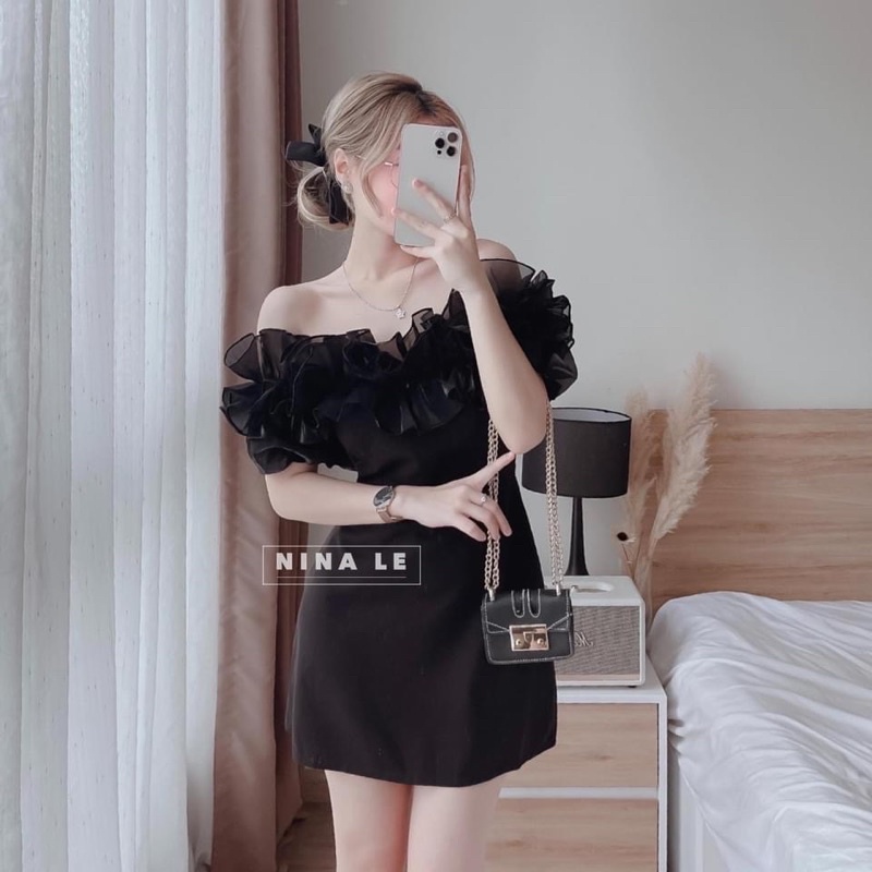 Bigsize Đầm trễ vai phối bèo 55-95kg