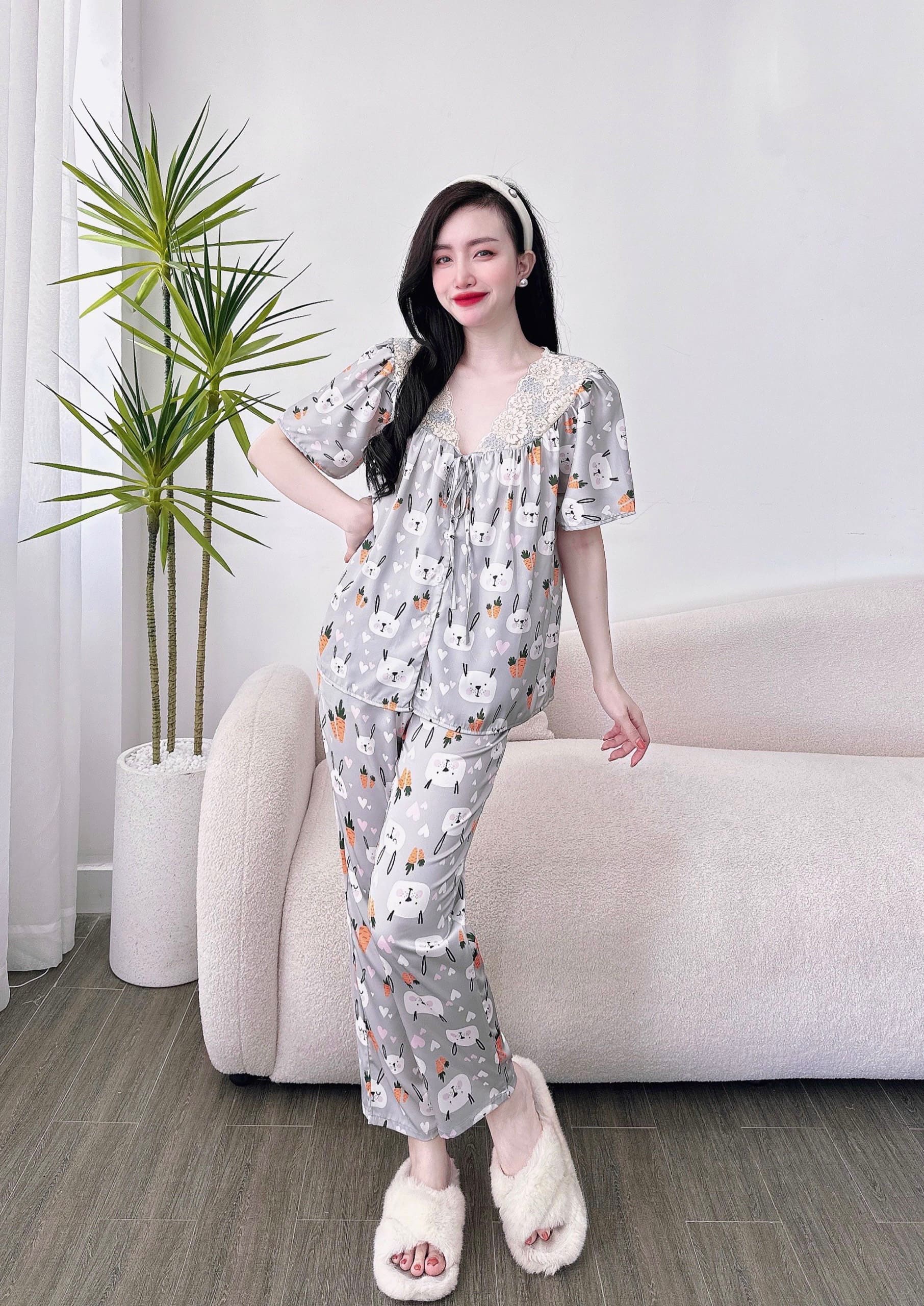 Bộ Lụa Dài Cổ ren in 5D Bigsize 50-95kg