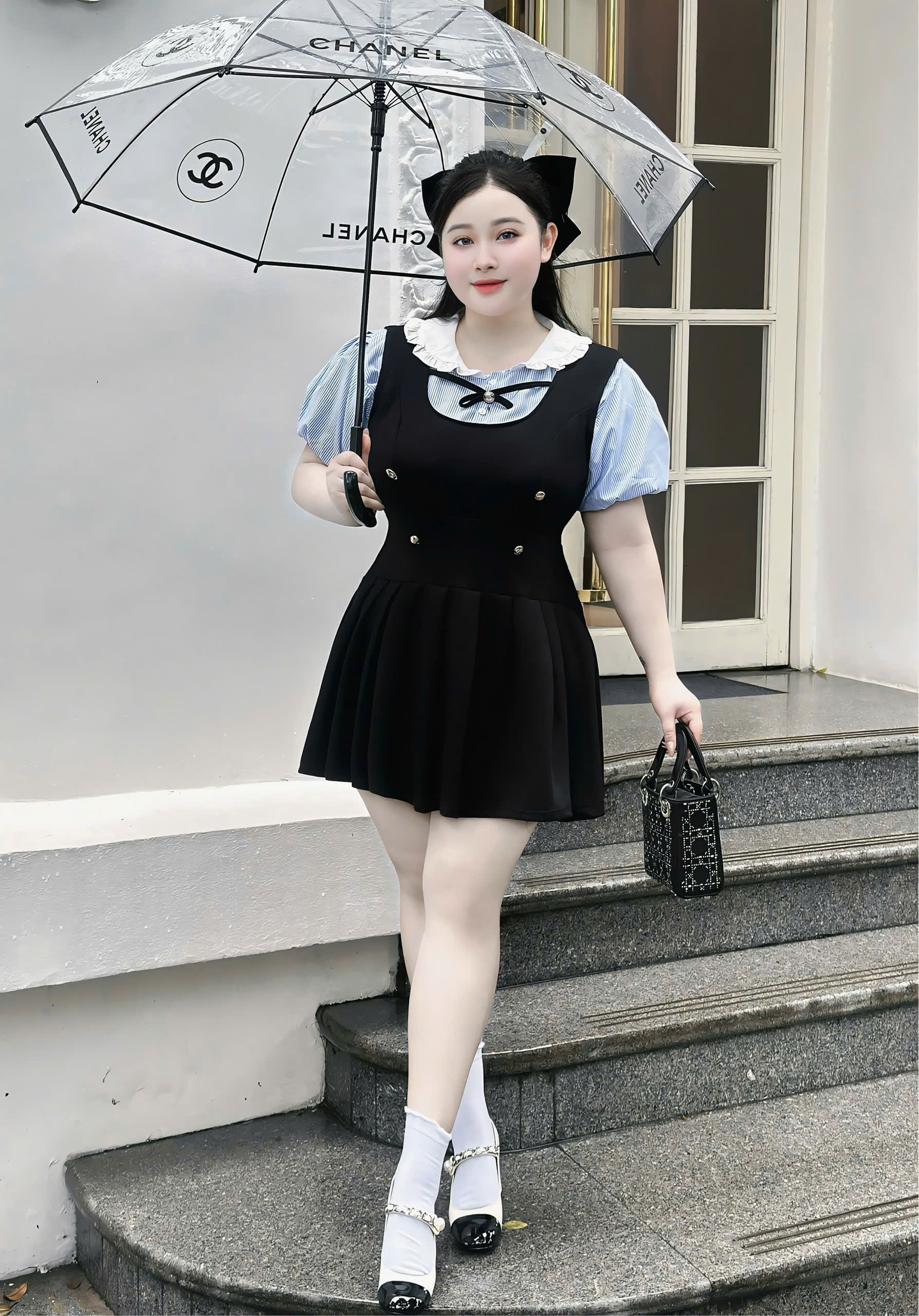ĐẦM THIẾT KẾ TIỂU THƯ BIGSIZE NƠ TAY PHỒNG PHỐI SOMI 55-90KG