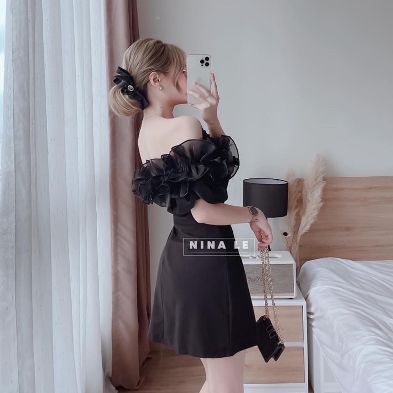 Bigsize Đầm trễ vai phối bèo 55-95kg