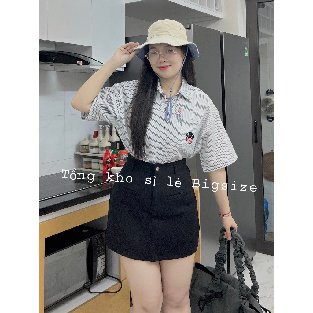 Áo sơ mi kẻ sọc Thêu hình dễ thương đủ size 60-100kg