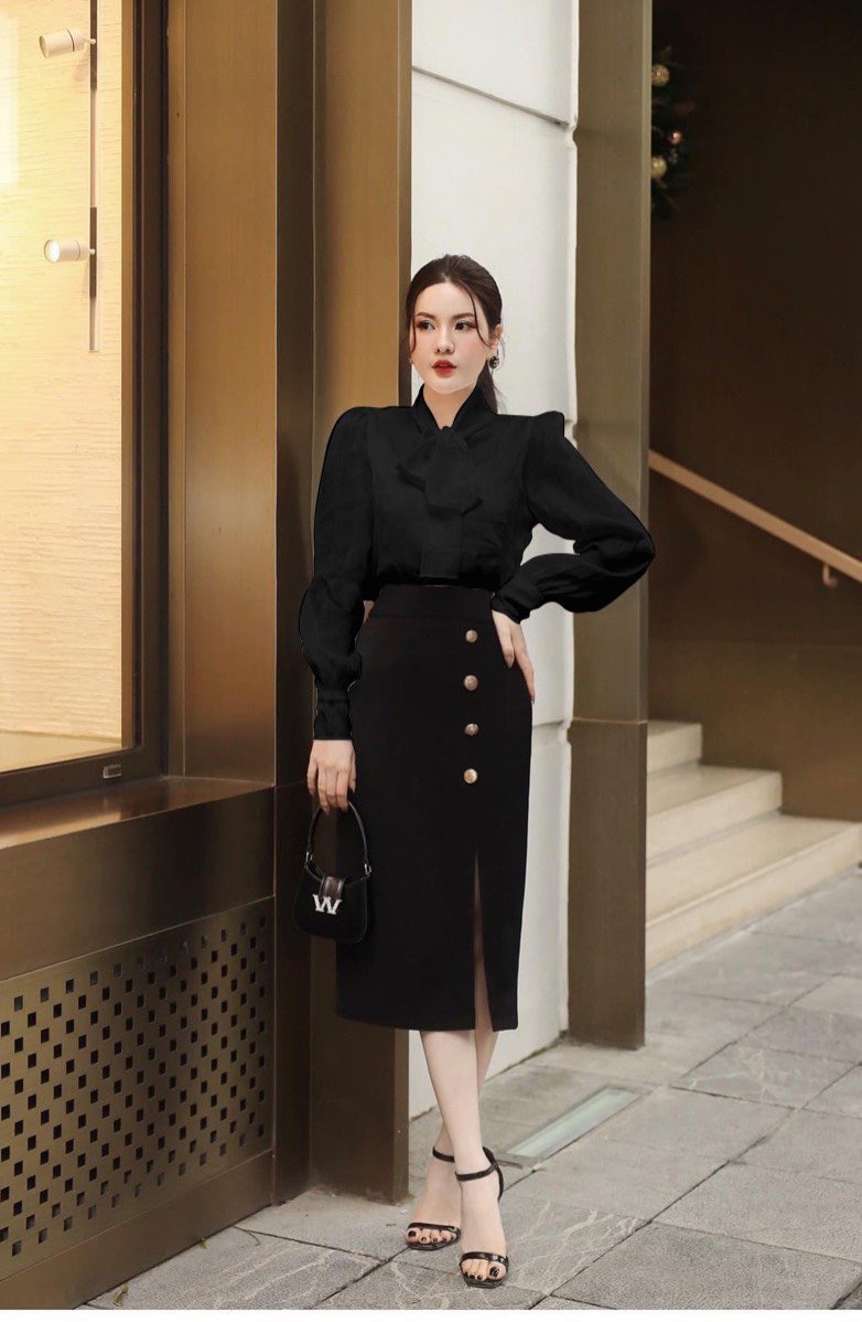 Chân Váy Bút Chì Dài Công Sở Bigsize 4 Nút