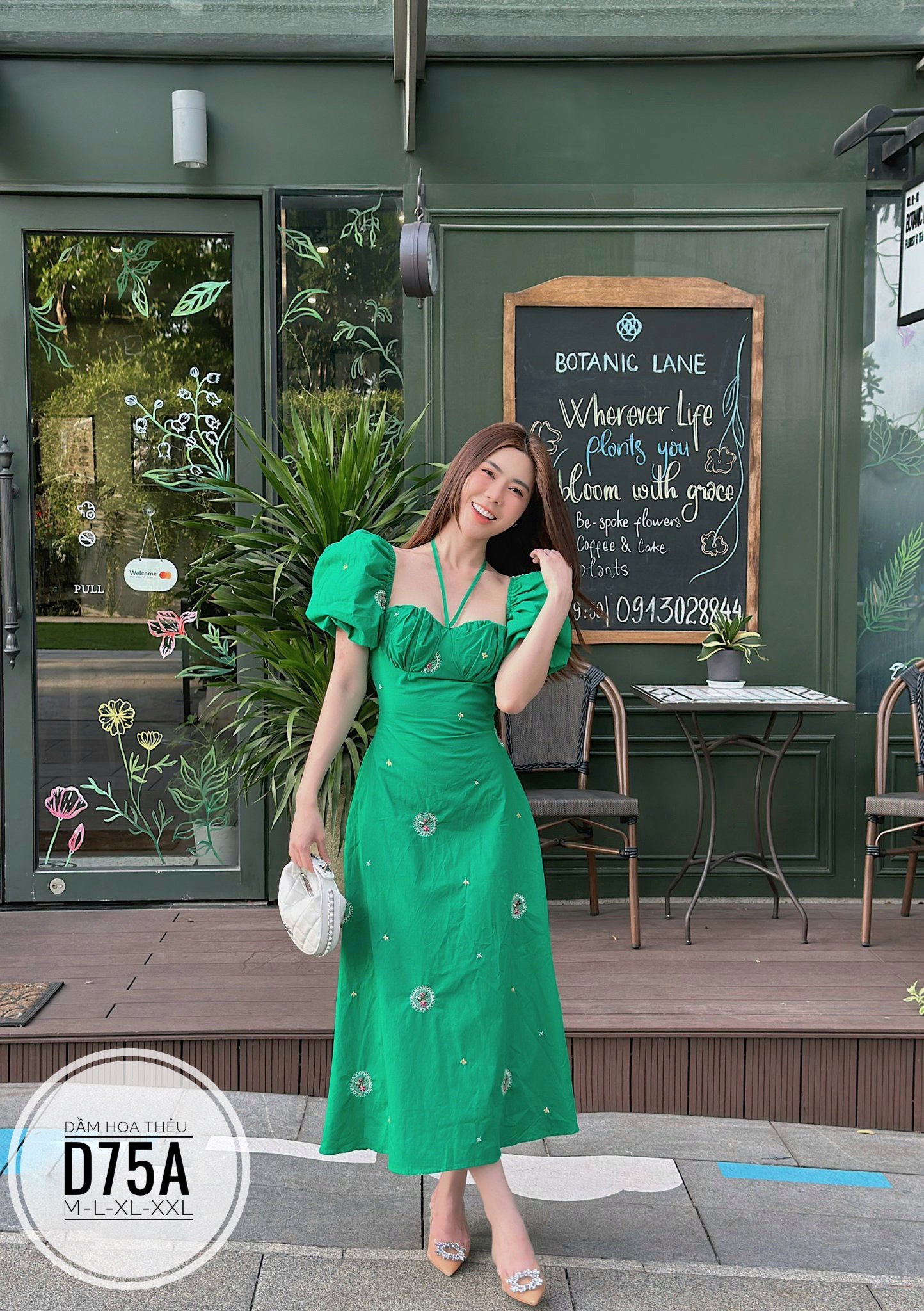 Đầm midi dáng dài hoa thêu tay ngắn phía sau bo thun hở lưng sexy bigsize nữ 60-90kg