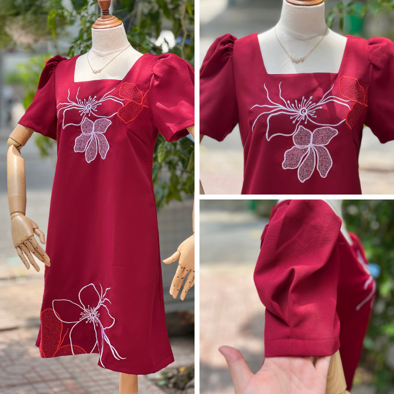 SALE Đầm Trung Niên Tặng Mẹ BIGSIZE - Thêu Hoa Lan  - Đầm trung niên che bụng đi tiệc sang chảnh 55-85KG