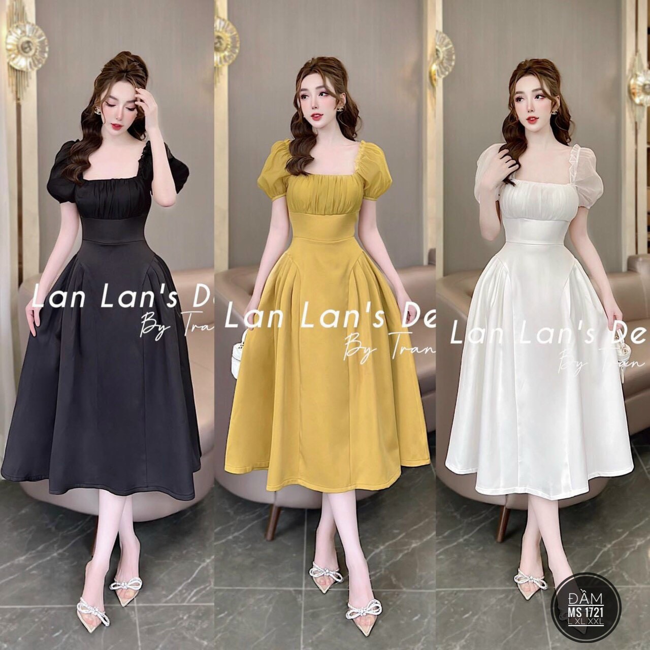 Đầm Cổ Vuông Xếp Ly Bigsize 1721