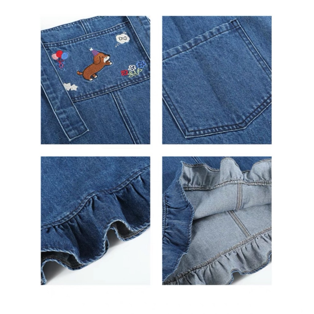 Yếm jean bigsize thêu bèo nhún dễ thương form rộng đủ size 60-85kg