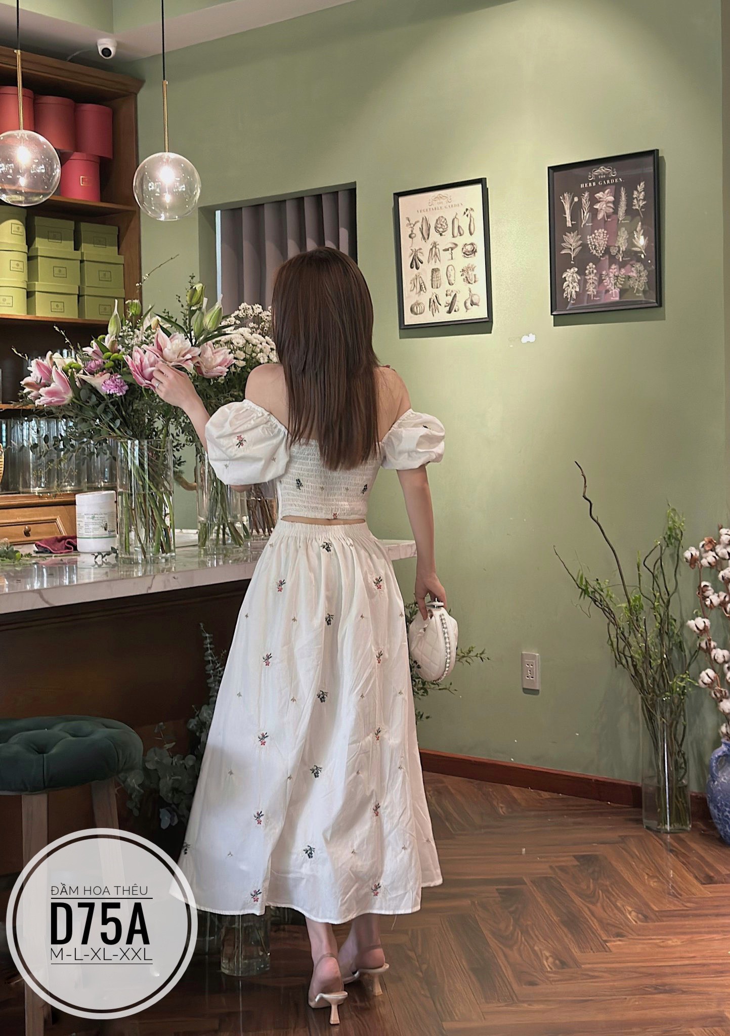 Đầm hoa thêu Hở Lưng bigsize D75A
