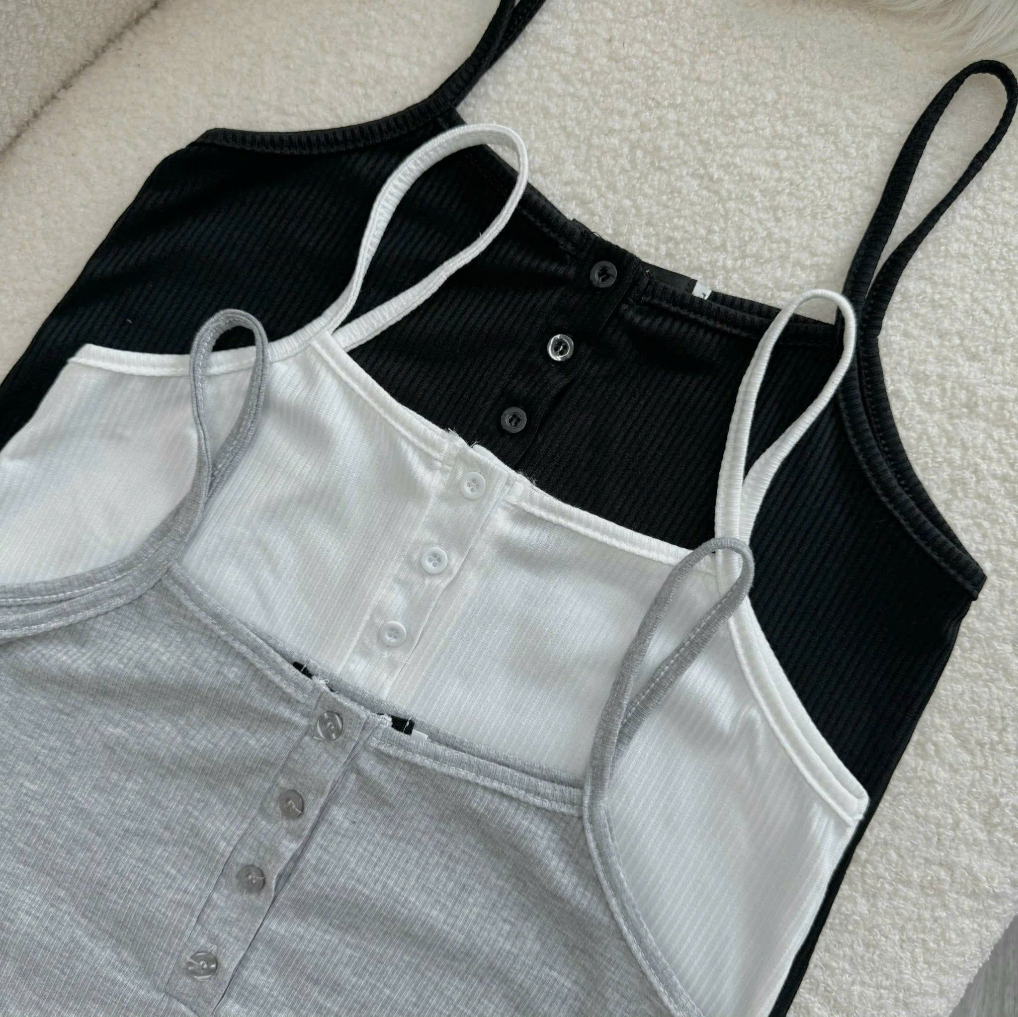 Áo Hai Dây Nữ Bigsze Gài 3Cúc Kiểu Dáng Ôm Body Chất Gân Tăm Co Giãn Mềm Mại Quyến Rũ 50-95kg