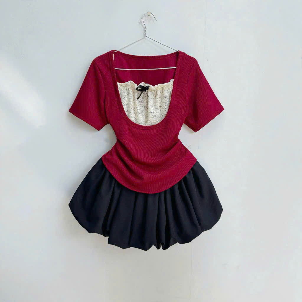 Set Chân Váy Kèm Áo Thun Kiểu Tay Ngắn Bigsize Nữ Vải Thun Ruby Mềm Mại Cho Các Nàng Chubby