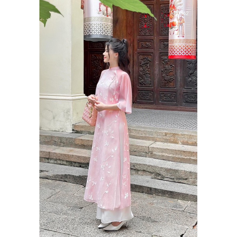 Áo Dài Cách Tân Nữ Tơ Thêu bigsize Màu Hồng