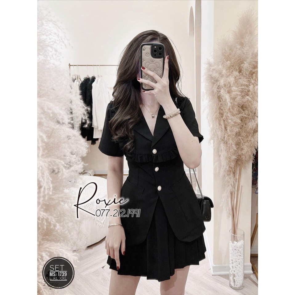 Set Áo Vest kèm Váy xếp ly bigsize 1739