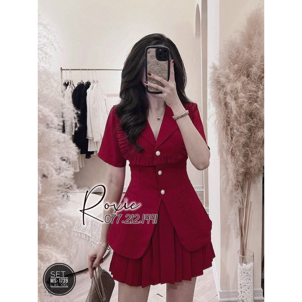 Set Áo Vest kèm Váy xếp ly bigsize 1739