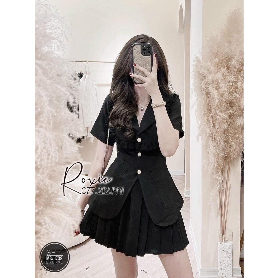 Set Áo Vest kèm Váy xếp ly bigsize 1739
