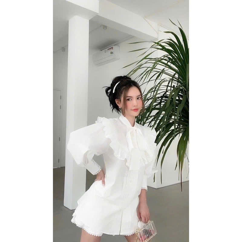 Áo sơ mi Trắng Phối Nơ Bigsize Công Sở