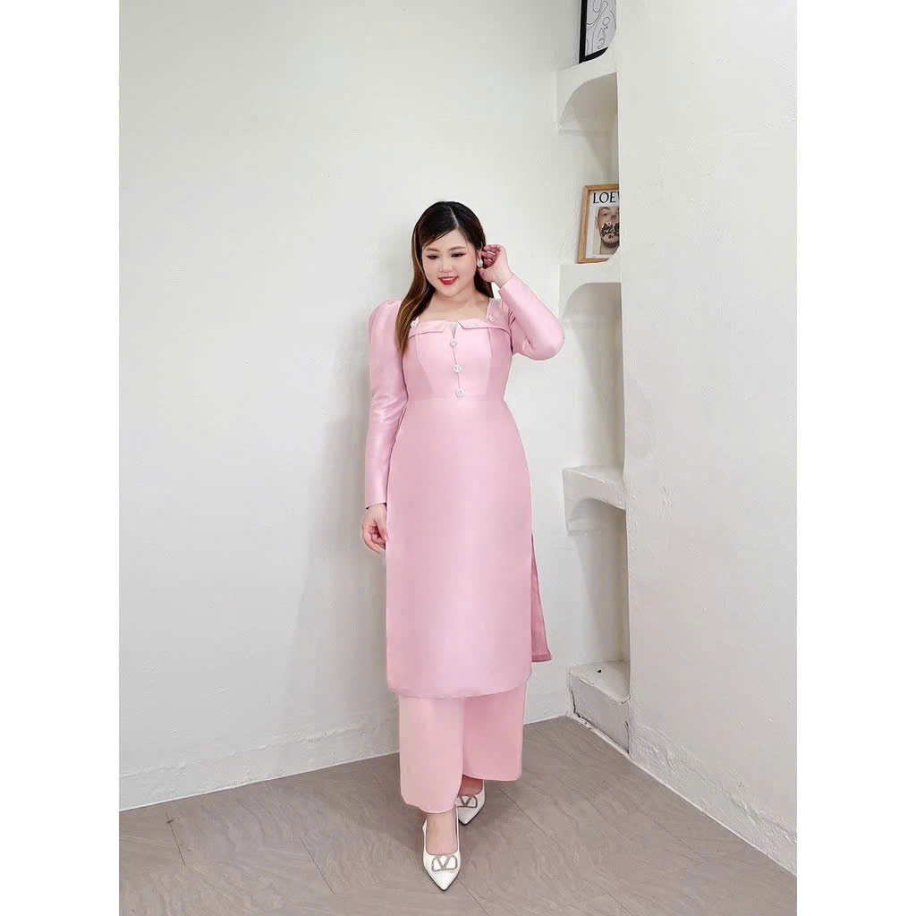 Áo Dài Cách Tân Cổ Vuông Hồng Tapta Bigsize