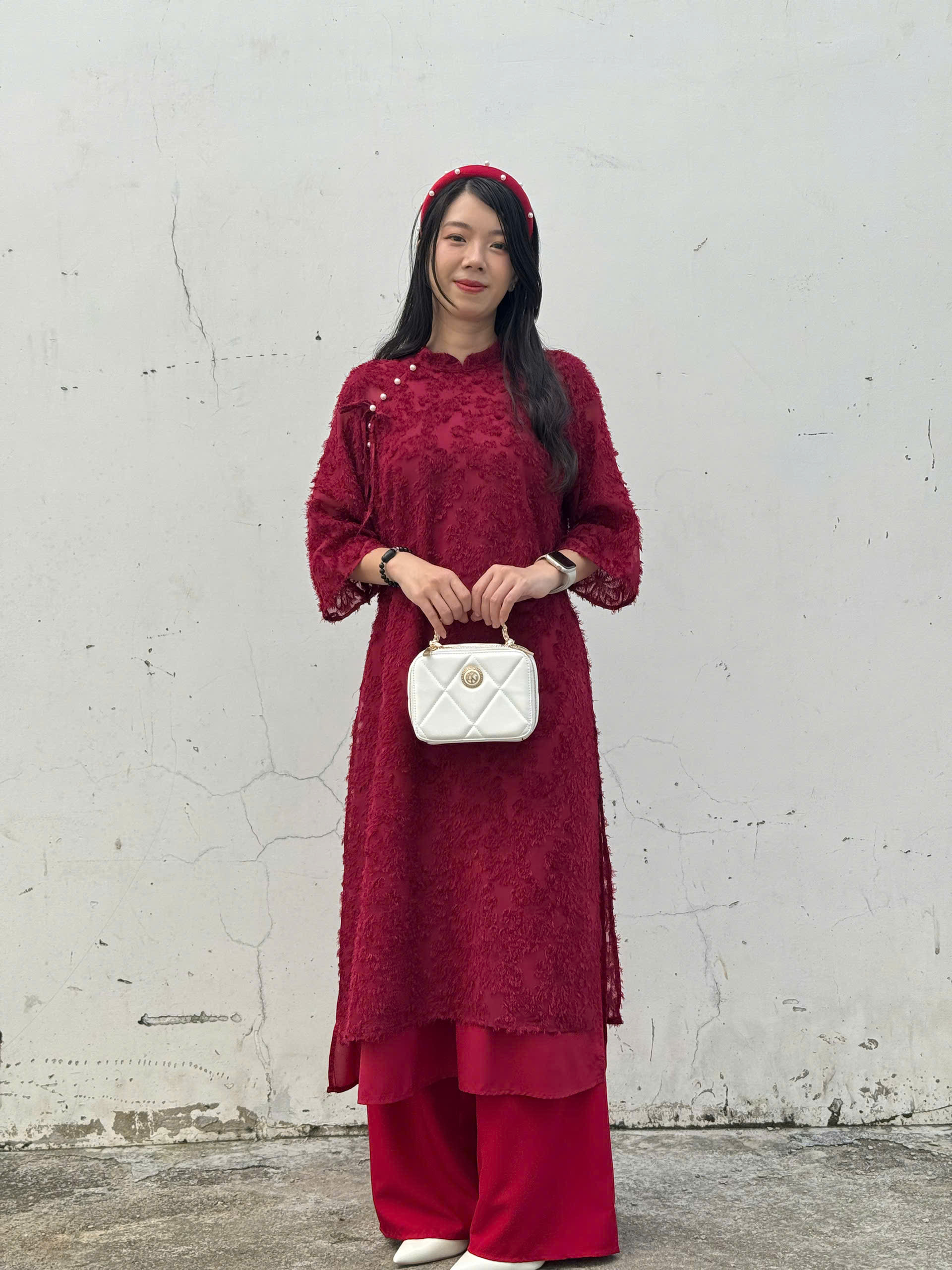 Bigsize Áo dài cổ tàu tay lỡ, áo dài lông vũ phối quần lụa cổ nơ kèm quần phù hợp đi chơi, đi dạo phố