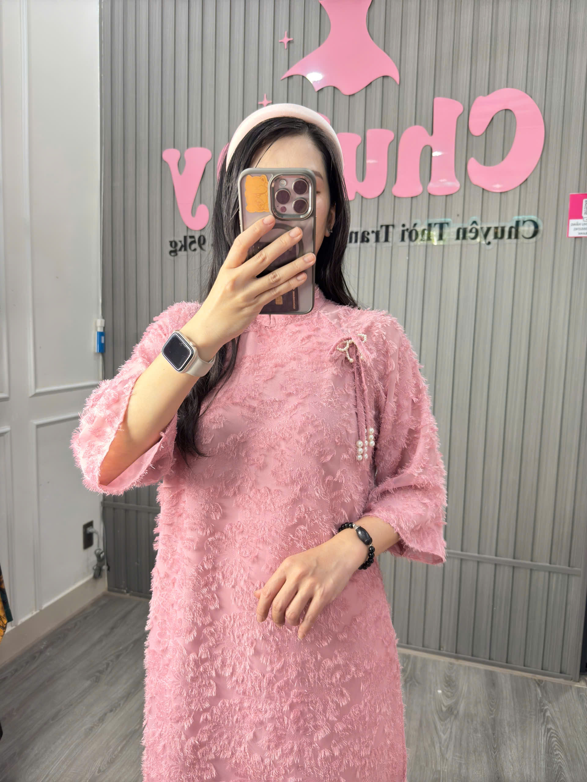 Bigsize Áo dài cổ tàu tay lỡ, áo dài lông vũ phối quần lụa cổ nơ kèm quần phù hợp đi chơi, đi dạo phố