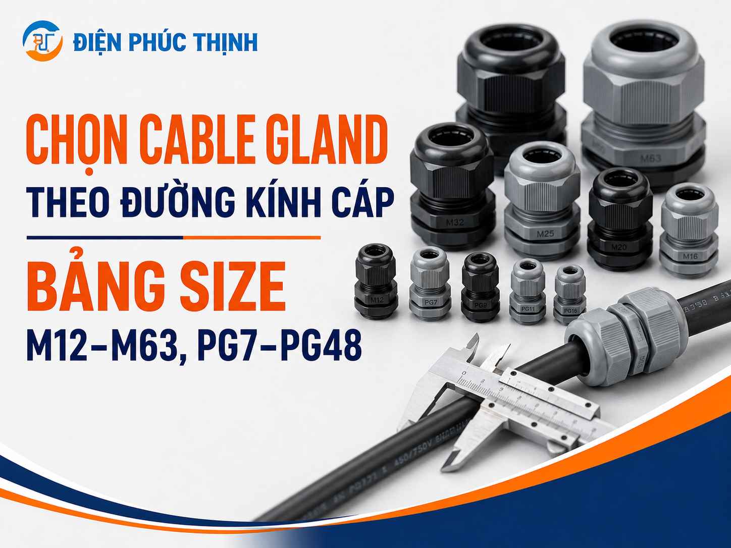 Chọn Cable Gland Theo Đường Kính Cáp: Bảng Size M12–M63, PG7–PG48