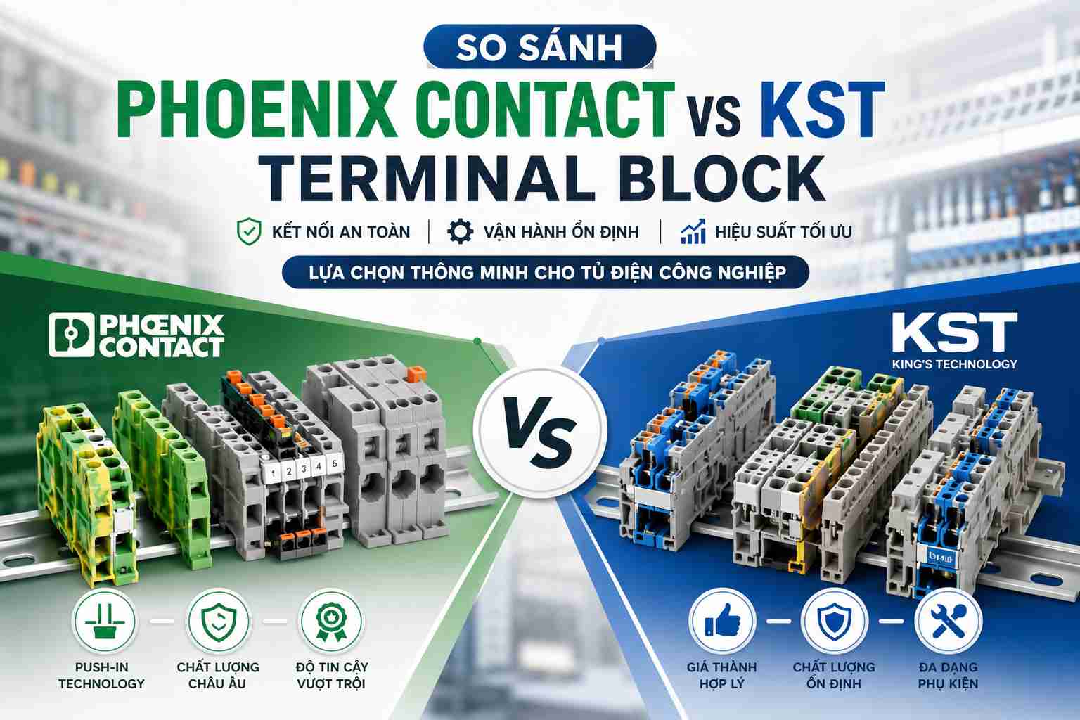 Phoenix Contact và KST — So sánh terminal block 2 hãng phổ biến nhất