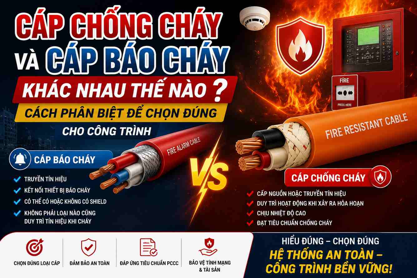 Cáp chống cháy và cáp báo cháy khác nhau thế nào? Cách phân biệt để chọn đúng cho công trình
