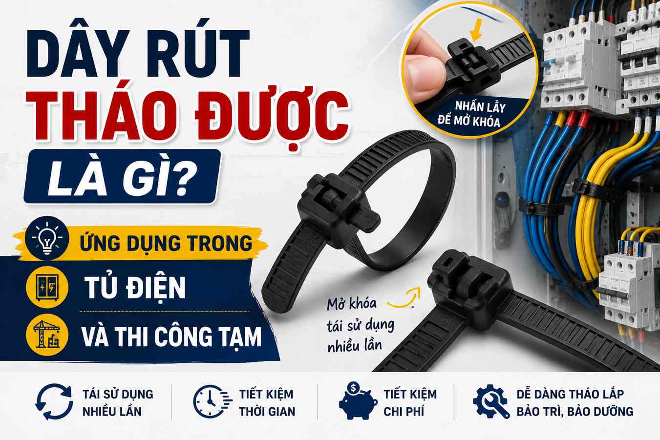 Dây rút tháo được là gì? Ứng dụng trong tủ điện và thi công tạm