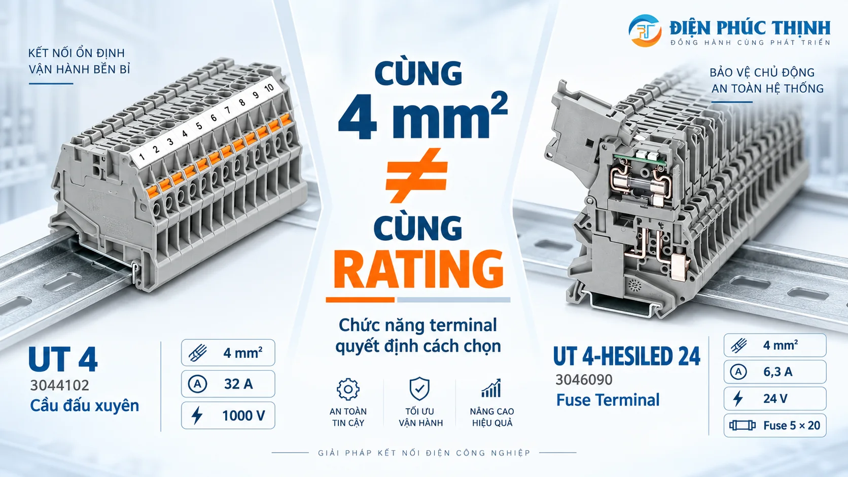 So sánh Phoenix Contact UT 4 và UT 4-HESILED 24 Fuse Terminal