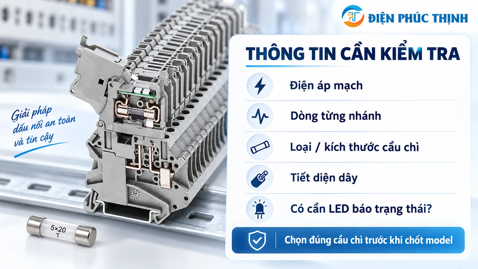 Thông tin cần kiểm tra khi chọn Fuse Terminal cho tủ điện