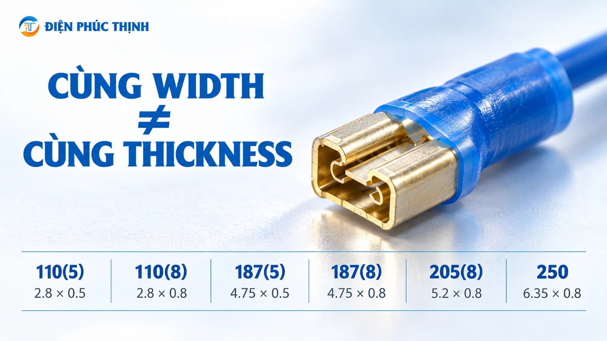 Các kích thước lưỡi cắm 2.8 4.75 5.2 và 6.35 mm của cos ngắt KST