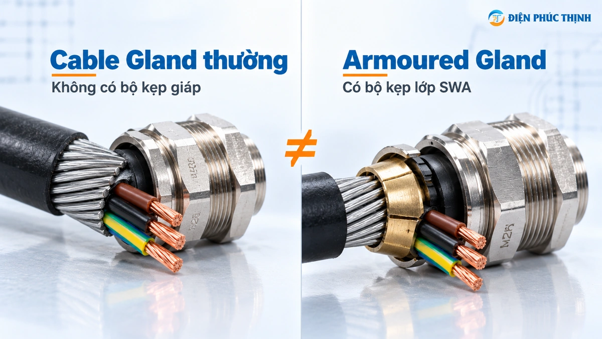 So sánh Cable Gland thường và Armoured Cable Gland cho cáp SWA