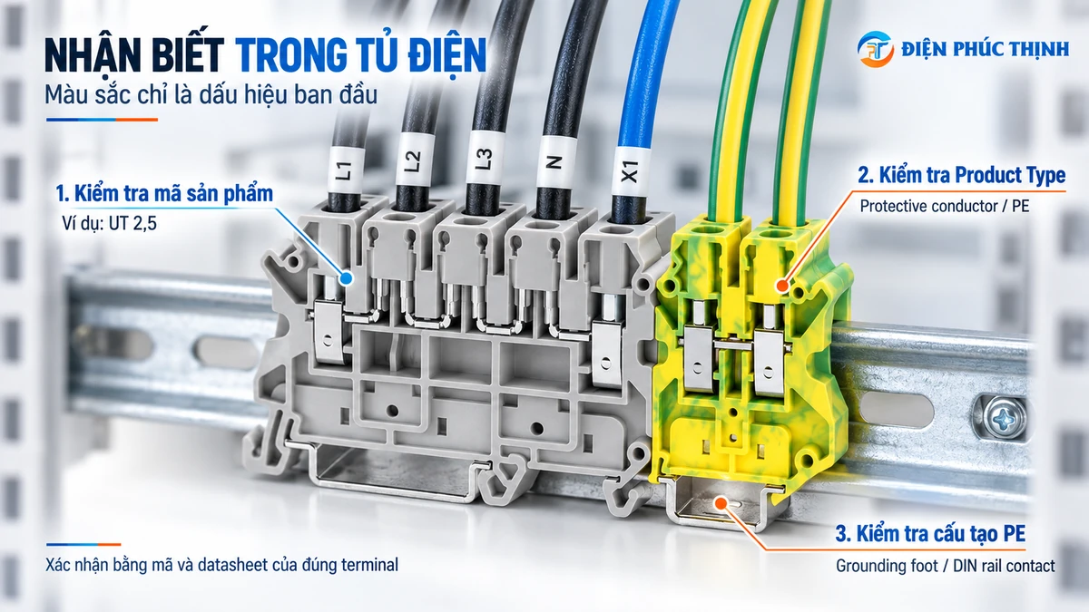 Cách nhận biết Feed-Through Terminal và PE Terminal trên DIN Rail