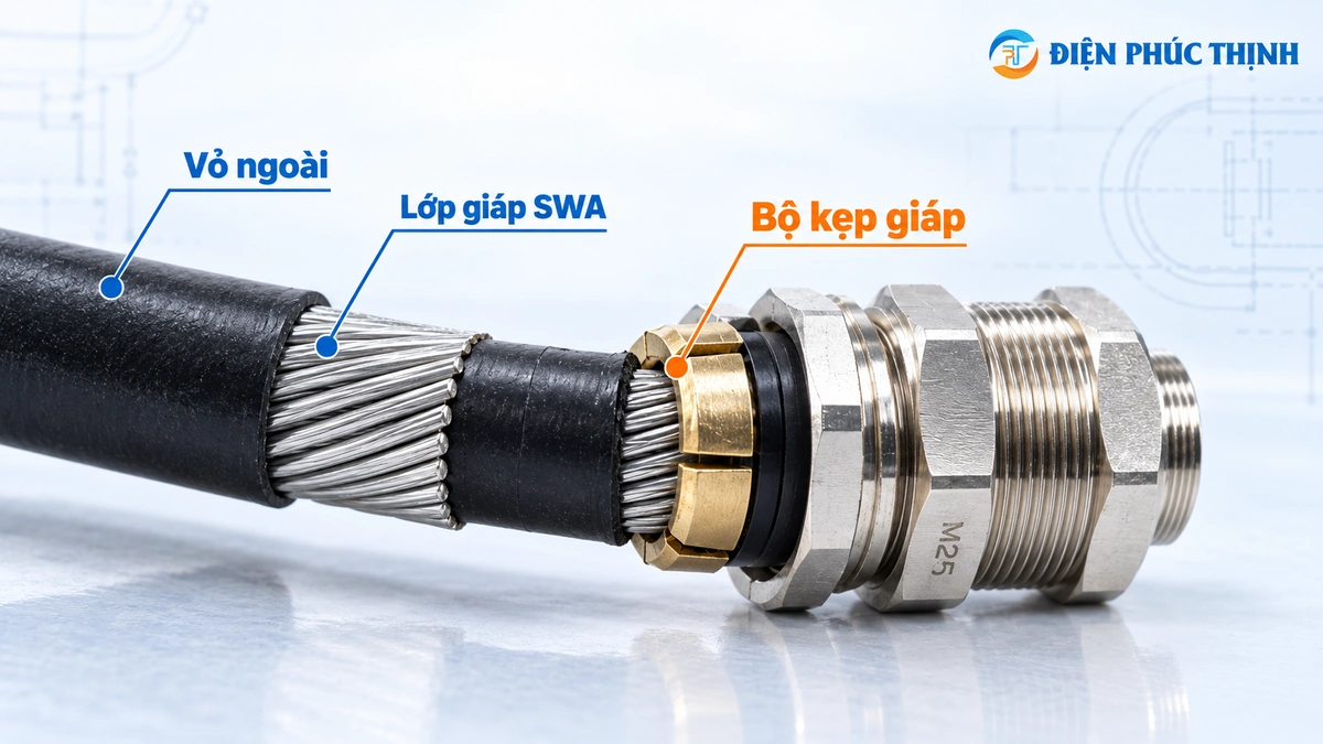 Cáp SWA và Armoured Cable Gland có bộ kẹp lớp giáp