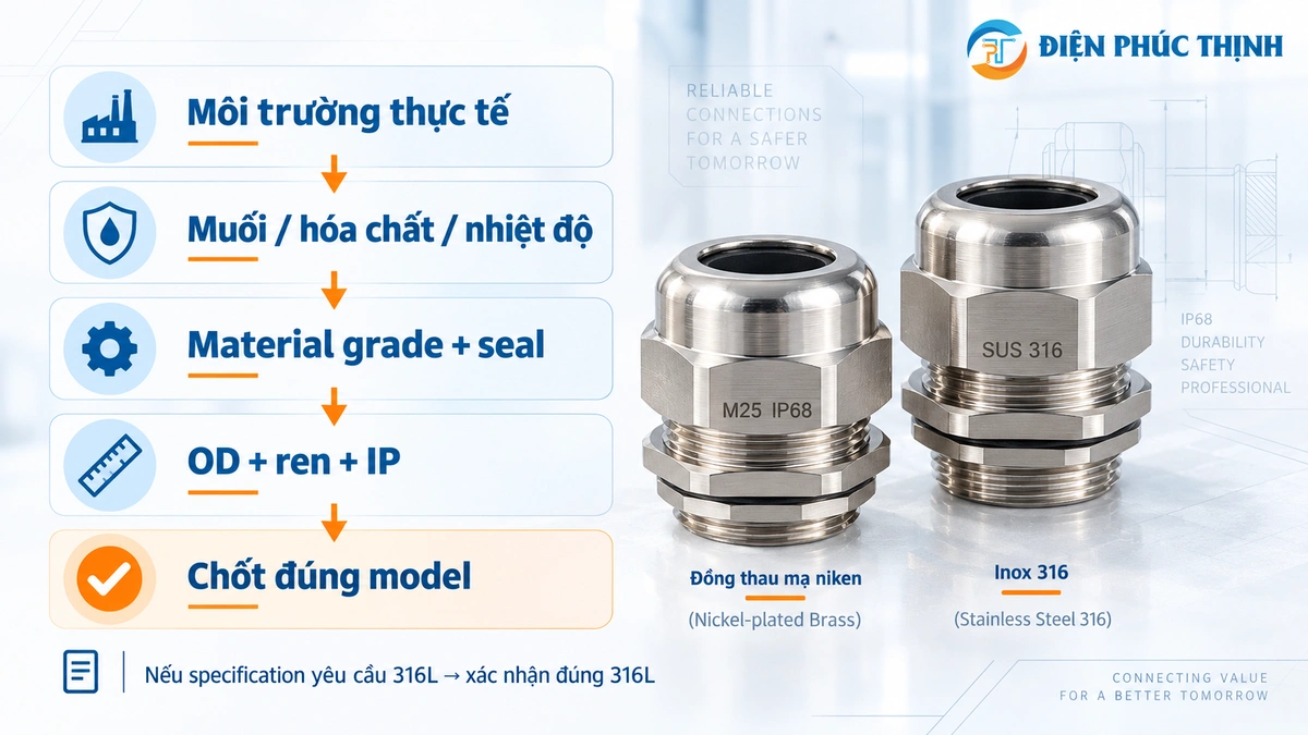 Cách chọn Cable Gland đồng thau mạ Nickel hay Inox 316 theo môi trường sử dụng