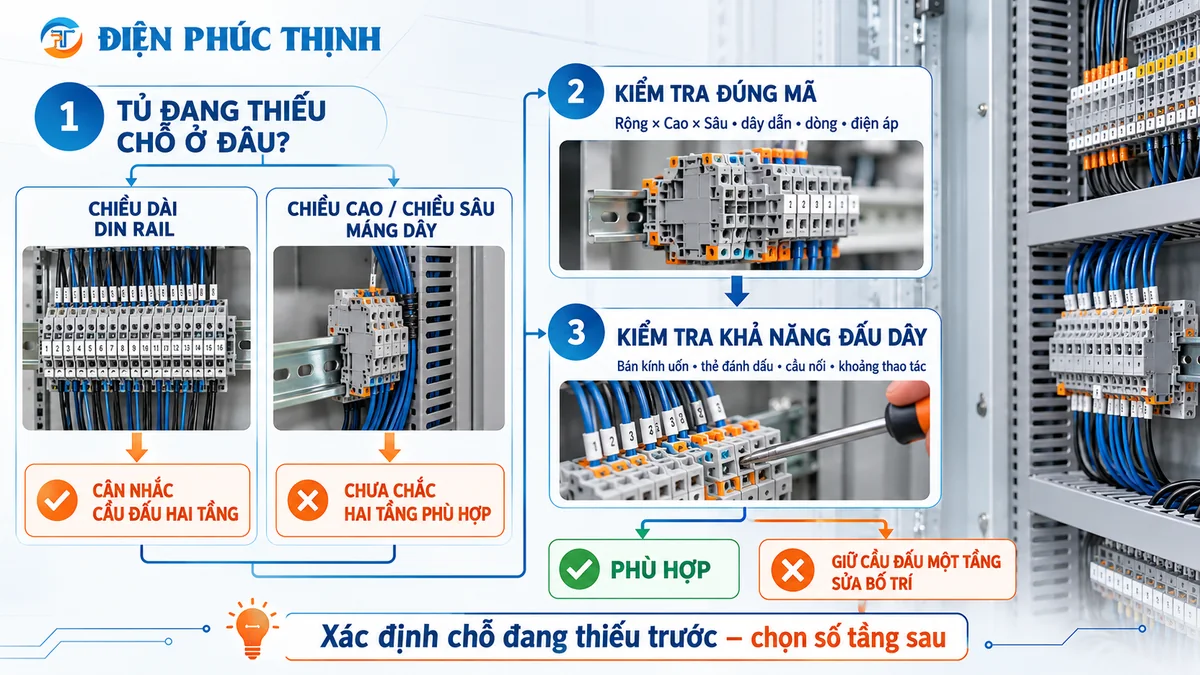 Cách quyết định dùng cầu đấu hai tầng khi tủ điện thiếu không gian