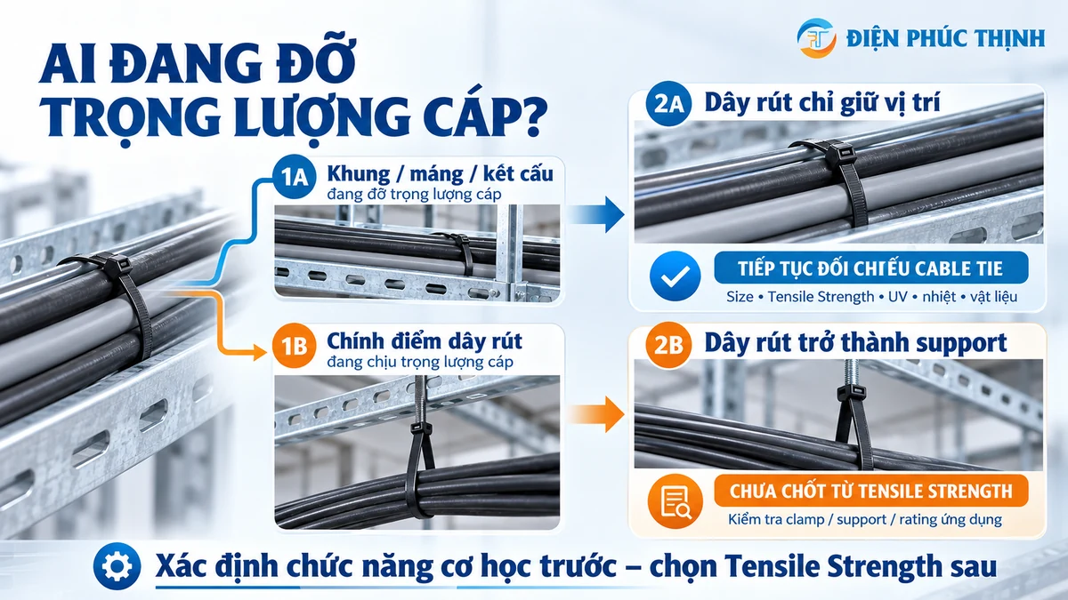 Cách quyết định dùng dây rút hay kẹp cáp theo tải cơ học của tuyến cáp