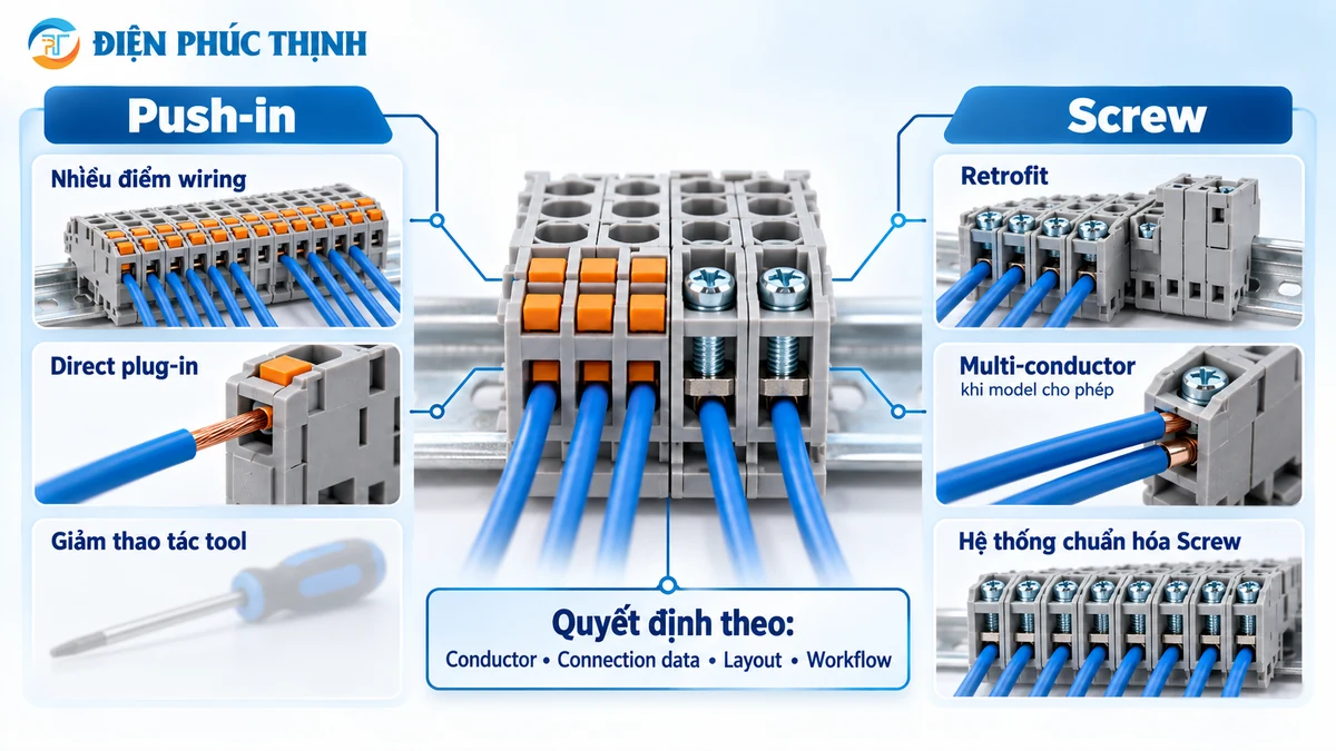 Cách chọn cầu đấu Push-in hay Screw Terminal theo yêu cầu wiring