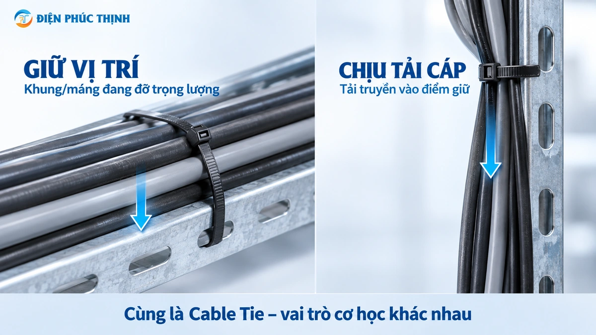 Phân biệt dây rút bó giữ cáp và dây rút phải chịu tải trọng của cáp