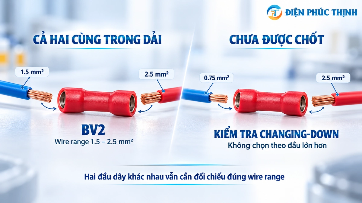 So sánh hai đầu dây cùng dải và khác dải tiết diện khi chọn cos nối thẳng