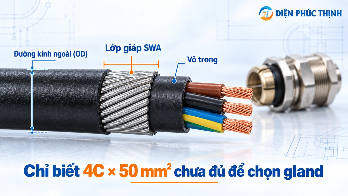 Các kích thước cần kiểm tra khi chọn Armoured Cable Gland cho cáp SWA