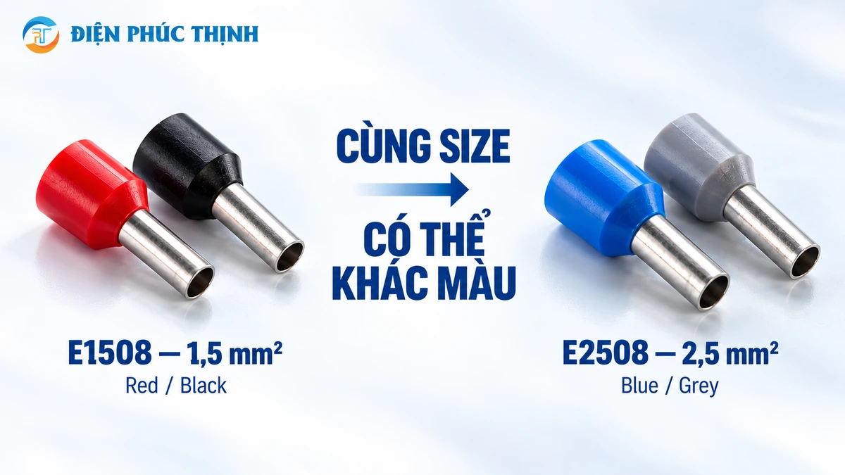 Ferrule KST E1508 và E2508 có nhiều màu cổ nhựa cho cùng tiết diện