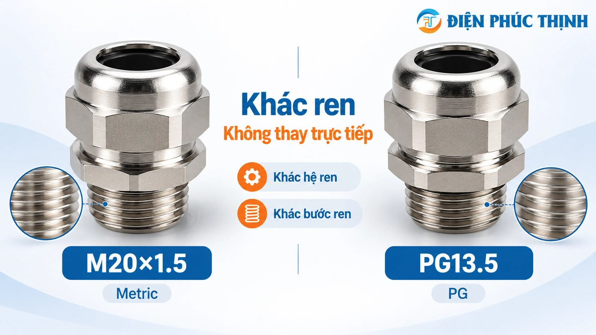 So sánh ren Cable Gland M20x1.5 và PG13.5