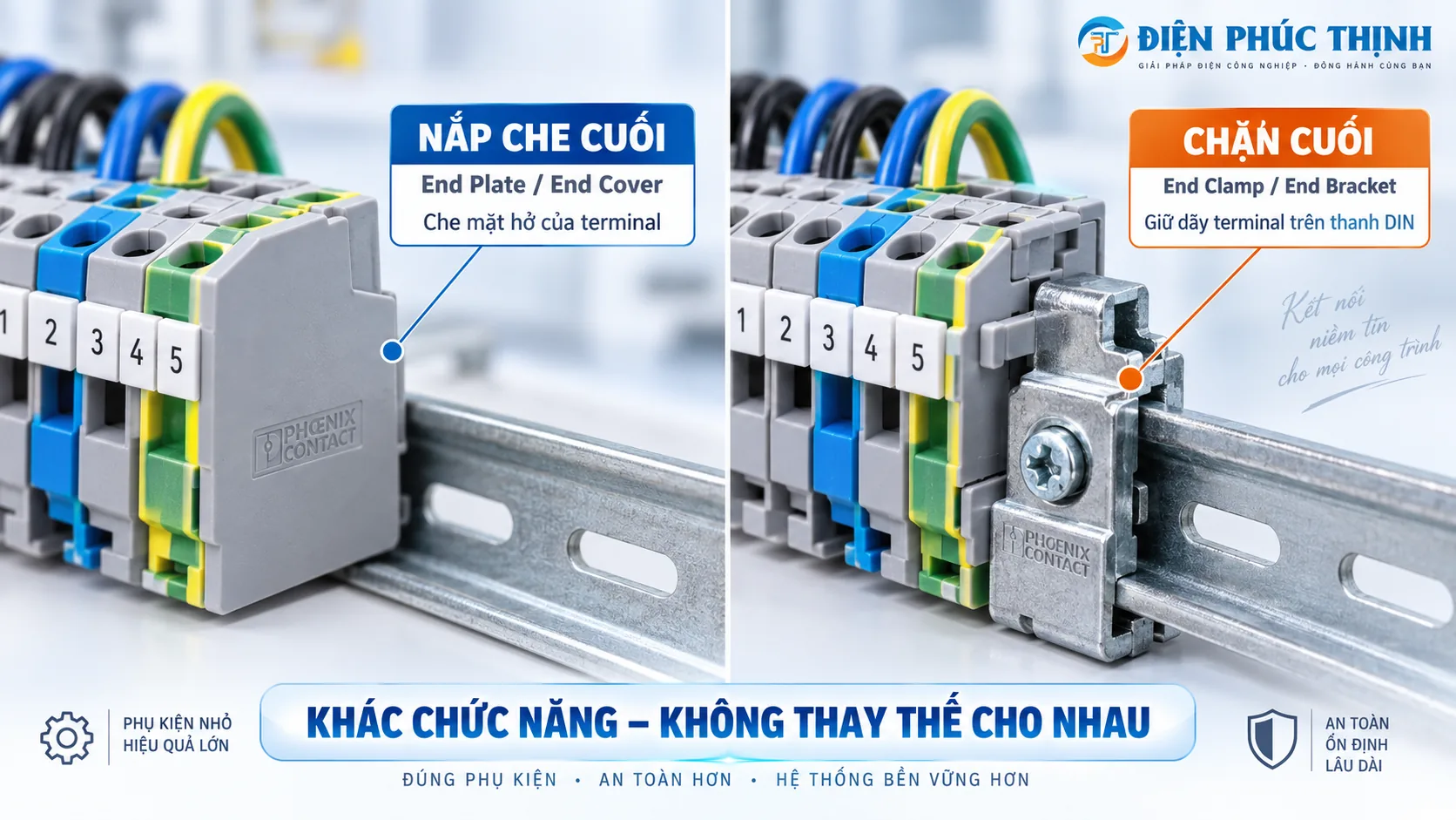 Phân biệt End Plate và End Clamp trong dãy Terminal Block