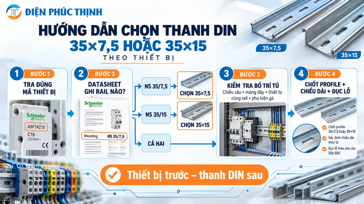Quy trình chọn thanh DIN 35x7,5 hoặc 35x15 theo thiết bị trong tủ điện