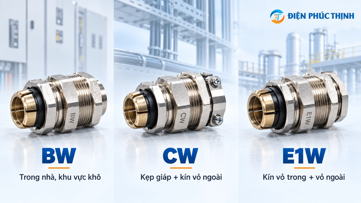 So sánh BW CW và E1W Armoured Cable Gland cho cáp SWA